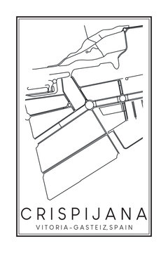 Hand drawn printable downtown road map poster of district CRISPIJANA of the Spanish city of VITORIA-GASTEIZ on solid white background with city name