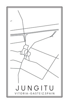Hand drawn printable downtown road map poster of district JUNGITU of the Spanish city of VITORIA-GASTEIZ on solid white background with city name