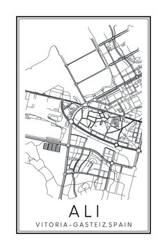 Hand drawn printable downtown road map poster of district ALI of the Spanish city of VITORIA-GASTEIZ on solid white background with city name