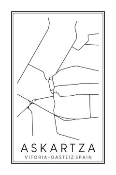 Hand drawn printable downtown road map poster of district ASKARTZA of the Spanish city of VITORIA-GASTEIZ on solid white background with city name