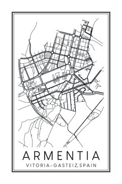 Hand drawn printable downtown road map poster of district ARMENTIA of the Spanish city of VITORIA-GASTEIZ on solid white background with city name