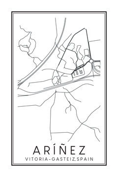 Hand drawn printable downtown road map poster of district ARÍÑEZ - ARIÑIZ of the Spanish city of VITORIA-GASTEIZ on solid white background with city name