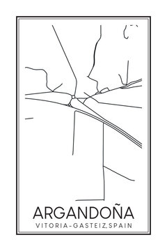 Hand drawn printable downtown road map poster of district ARGANDOÑA of the Spanish city of VITORIA-GASTEIZ on solid white background with city name