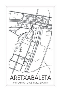 Hand drawn printable downtown road map poster of district ARETXABALETA of the Spanish city of VITORIA-GASTEIZ on solid white background with city name
