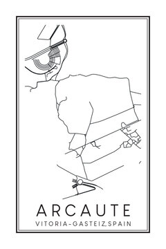 Hand drawn printable downtown road map poster of district ARCAUTE of the Spanish city of VITORIA-GASTEIZ on solid white background with city name