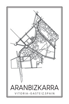 Hand drawn printable downtown road map poster of district ARANBIZKARRA of the Spanish city of VITORIA-GASTEIZ on solid white background with city name