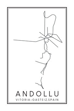 Hand drawn printable downtown road map poster of district ANDOLLU of the Spanish city of VITORIA-GASTEIZ on solid white background with city name