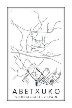 Hand drawn printable downtown road map poster of district ABETXUKO of the Spanish city of VITORIA-GASTEIZ on solid white background with city name