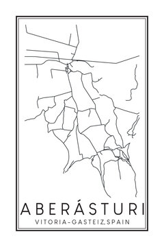 Hand drawn printable downtown road map poster of district ABERÁSTURI of the Spanish city of VITORIA-GASTEIZ on solid white background with city name