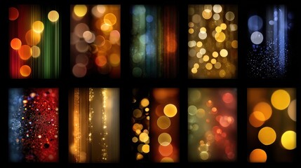 Poster - Ten colorful abstract light bokeh backgrounds displayed side-by-side in a grid arrangement against a dark backdrop