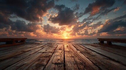 Aufkleber - Wooden planks lead to the Horizon during golden hour over water near Galveston