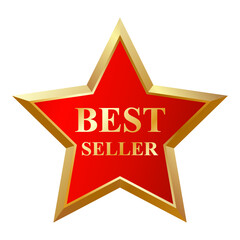 Wall Mural - realistic gold star best seller with red background. element, icon with metallic effect for award, m