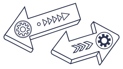 Fototapete - Two Arrows with Gears and Directional Symbols Outline Style.