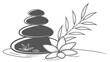 © Falih - Spathemed Illustration Featuring Stacked Stones Flower and Leaves.