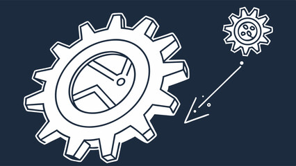 Poster - Two White Gear Icons Connected by a Line on Dark Background.