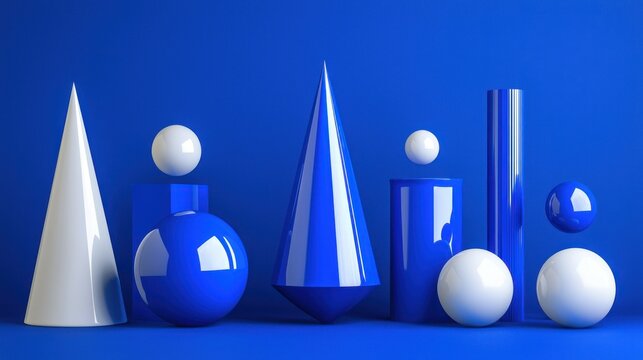 Geometric forms in vibrant blue and white