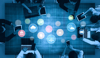 Poster - Set of business and digital service icons representing finance, cloud, analytics, email, communication, ecommerce, cybersecurity, and global connectivity in a modern ecosystem Vouch