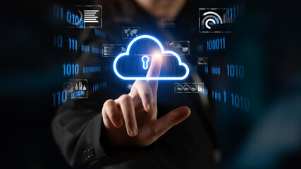 Poster - cloud computing enables digital growth with secure data storage, scalable infrastructure, and strate