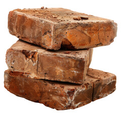 Poster - Cracked and weathered bricks stacked together, showcasing their rough texture and earthy tones, perfect for construction or design projects