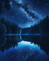 Wall Mural - Stunning meteor shower above silhouette of mosque at night, glowing sky, peaceful spiritual atmosphere.