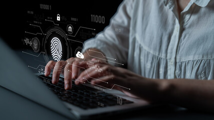 Poster - Biometric fingerprint identification and cybersecurity system ensuring secure access, identity verification, cloud data protection, and digital safety Latch