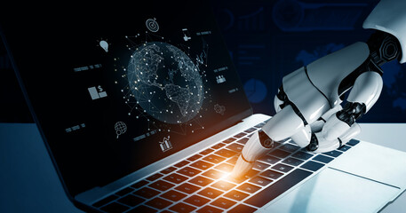 Poster - AI connecting global business network, processing data exchange, analyzing economic trends, and supporting digital infrastructure through intelligent worldwide systems. Vouch