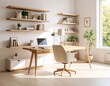 © aozerov - Minimalist Home Office with Walnut Desk and Mid-Century Modern Style