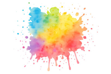 Poster - Vibrant watercolor splash creating rainbow gradient, paint droplets cascading on transparent surface