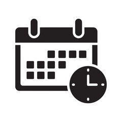 Poster - Schedule time solid glyph icon with calendar and clock for event planning deadline management and appointment reminder business organizer symbol vector