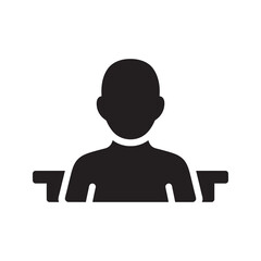 Poster - Person at desk solid glyph icon for office worker or student studying business professional and workspace symbol for job and employment vector