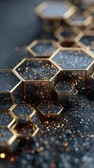 Aufkleber - Close up of a gold and black hexagonal pattern. isolated-3d-background