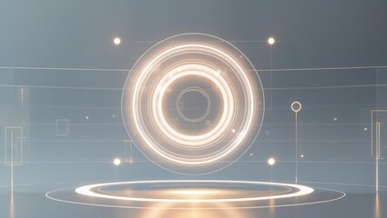 Poster - Futuristic glowing circular interface with digital elements representing technology innovation and advanced holographic display in a modern high-tech environment