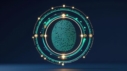 Poster - Futuristic digital fingerprint scanner biometric identification technology with glowing circular interface and data security concept for authentication and access control