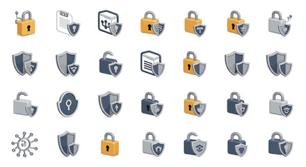 Poster - Vector Icons Set of 3D Rendered Security Icons Padlocks Shields and Data Protection Concepts. Vector Illustrations. EPS Editable