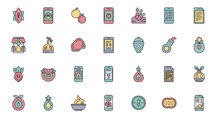 Fototapete - Vector Icons Set of Assorted Icon Set Diverse Collection of Colorful Graphic Symbols. Vector Illustrations. EPS Editable