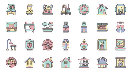 Poster - Vector Icons Set of Assorted Pastel Icon Set Diverse Objects in Flat Design Style. Vector Illustrations. EPS Editable