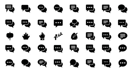 Fototapete - Vector Icons Set of Black and White Communication Icons Speech Bubbles Messages and Symbols. Vector Illustrations. EPS Editable