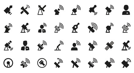 Poster - Vector Icons Set of Black and White Seamless Pattern of Communication Icons on White Background. Vector Illustrations. EPS Editable