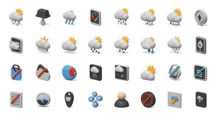 Poster - Vector Icons Set of Collection of 3D Isometric Weather User Interface and Miscellaneous Icons. Vector Illustrations. EPS Editable