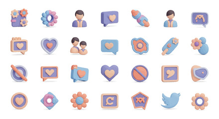 Fototapete - Vector Icons Set of Collection of 3Drendered pastelcolored social media icons and symbols. Vector Illustrations. EPS Editable