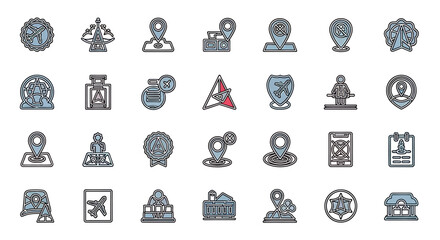 Poster - Vector Icons Set of Collection of 30 Linear Style Travel and Location Icons. Vector Illustrations. EPS Editable