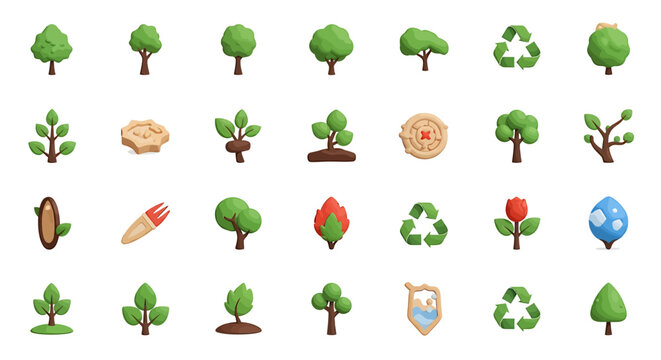 Vector Icons Set of Collection of 3D Rendered Environmental Icons on White Background. Vector Illustrations. EPS Editable