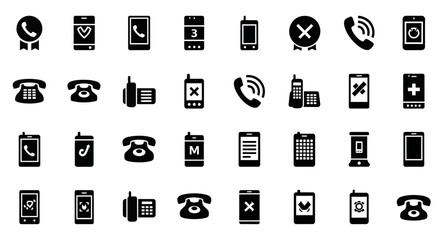 Poster - Vector Icons Set of Collection of Black and White Phone Icons on White Background. Vector Illustrations. EPS Editable