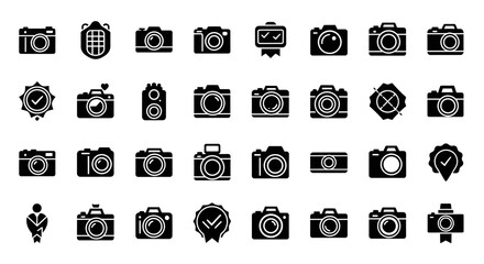 Fototapete - Vector Icons Set of Collection of Black Camera Icons in Various Styles and Designs on White. Vector Illustrations. EPS Editable