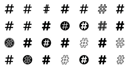 Poster - Vector Icons Set of Collection of Black Hashtag Symbols in Various Styles and Formats. Vector Illustrations. EPS Editable