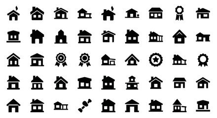 Poster - Vector Icons Set of Collection of Black House Icons Various Styles Silhouettes on White Background. Vector Illustrations. EPS Editable