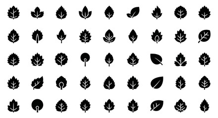 Poster - Vector Icons Set of Collection of Black Leaf Icons in Various Shapes and Styles. Vector Illustrations. EPS Editable