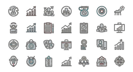 Poster - Vector Icons Set of Collection of Business and Finance Icons with Outlined Style. Vector Illustrations. EPS Editable