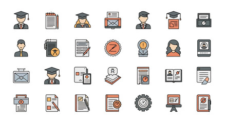 Poster - Vector Icons Set of Collection of Colorful Education and Business Icons in Flat Design Style. Vector Illustrations. EPS Editable