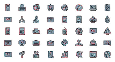 Fototapete - Vector Icons Set of Collection of Colorful Outlined Business and Technology Icons. Vector Illustrations. EPS Editable